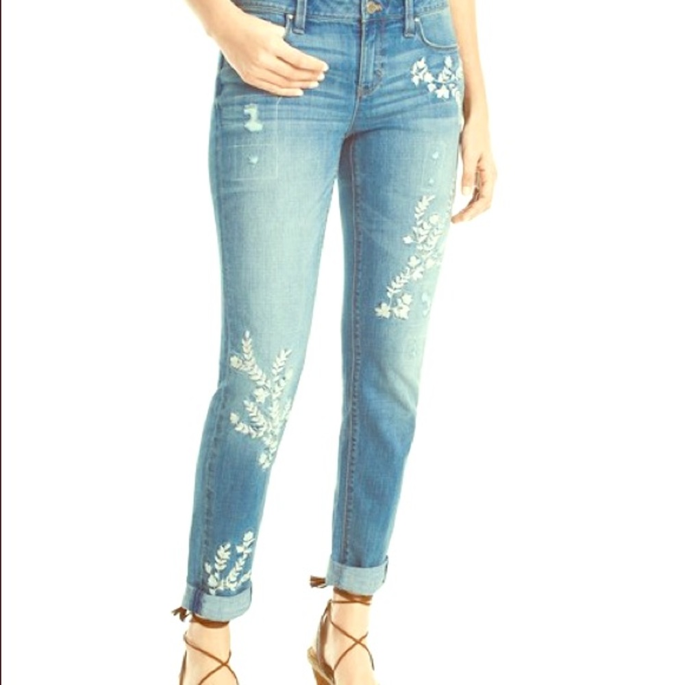 ISO WHBM Embroidered Girlfriend Jeans